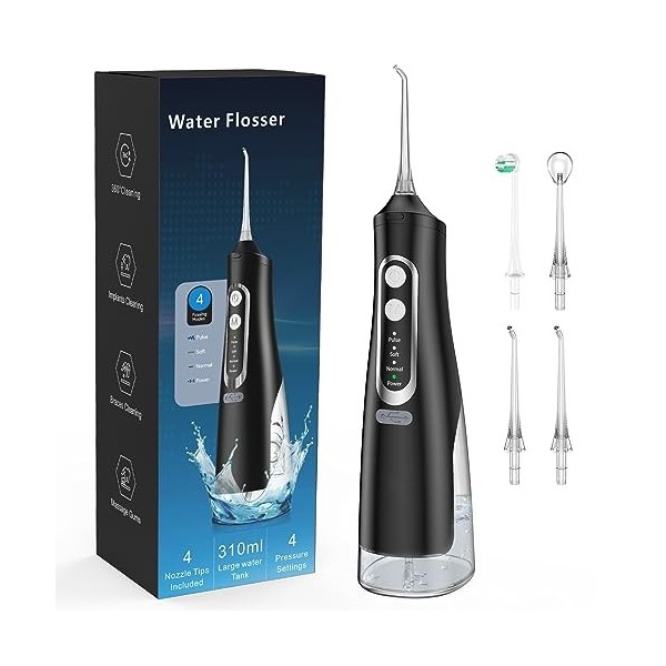 Jet Dentaire Hydropulseur Portable, Jet Dentaire Sans Fil Rechargeable avec 4 Modes Capacité de 310 ml IPX7 Étanche p1