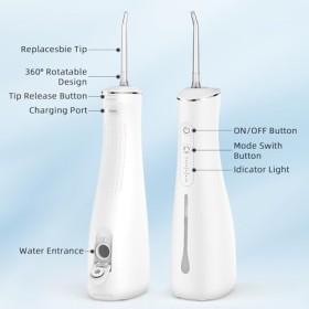 Jet Dentaire Hydropulseur électrique rechargeable sans fil 4 modes 300ML Réservoir deau IPX7 étanche pour les voyages et la 