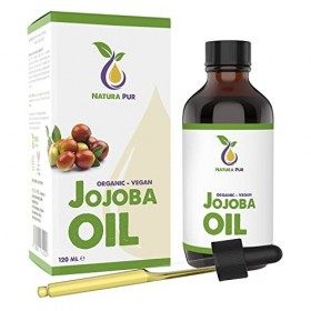 Huile de Jojoba BIO 120ml - 100% native, pressée à froid, végan - Sérum visage anti-âge et anti-rides, corps, cheveux, peau, 