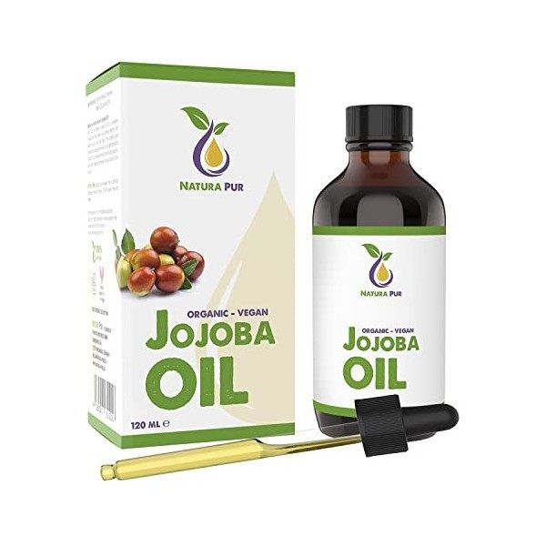 Huile de Jojoba BIO 120ml - 100% native, pressée à froid, végan - Sérum visage anti-âge et anti-rides, corps, cheveux, peau, 