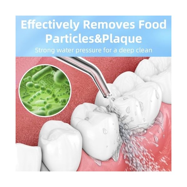 Jet Dentaire Hydropulseur Portable, Jet Dentaire Sans Fil Rechargeable avec 5 Mode set 6 Buses Capacité de 300 ML IPX7 Étanch