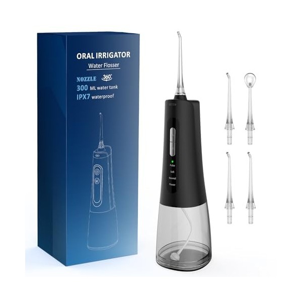 Hydropulseur pour le nettoyage des dents sans fil, portable, rechargeable, lrrigator buccal 4 modes, 4 embouts puissante auto