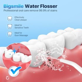Bigsmile Hydropulseur dentaire, 200 ml, rechargeable, étanche IPX7, machine à fil dentaire, maintient efficacement la propret