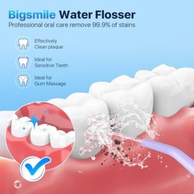 Bigsmile Hydropulseur dentaire sans fil avec 3 modes, 200 ml, portable, rechargeable, étanche IPX7, maintient efficacement la