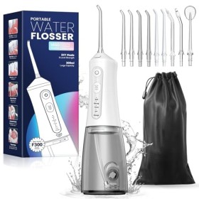 JTF Hydropulseur dentaire électrique sans fil - 5 modes et 9 buses USB-C - Rechargeable - Étanchéité IPX7 - Pour le nettoyage