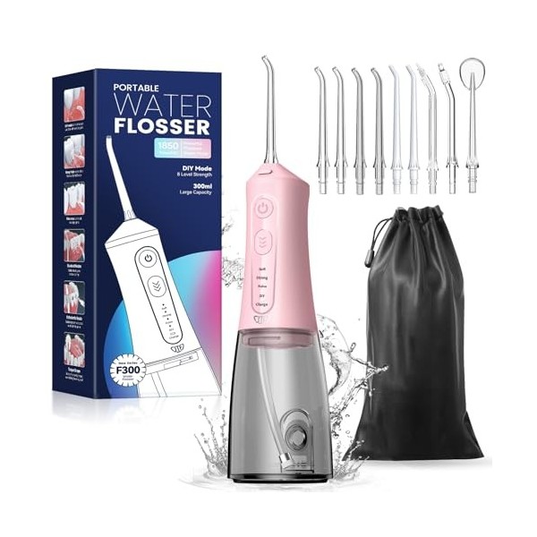 JTF Hydropulseur dentaire électrique sans fil - 5 modes et 9 buses USB-C - Rechargeable - Étanchéité IPX7 - Pour le nettoyage