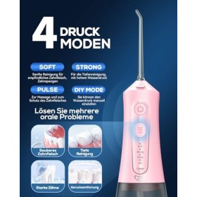 JTF Hydropulseur dentaire électrique sans fil - 5 modes et 9 buses USB-C - Rechargeable - Étanchéité IPX7 - Pour le nettoyage