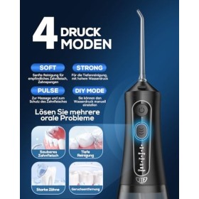 JTF Hydropulseur dentaire électrique sans fil - 5 modes et 9 buses USB-C - Rechargeable - Étanchéité IPX7 - Pour le nettoyage