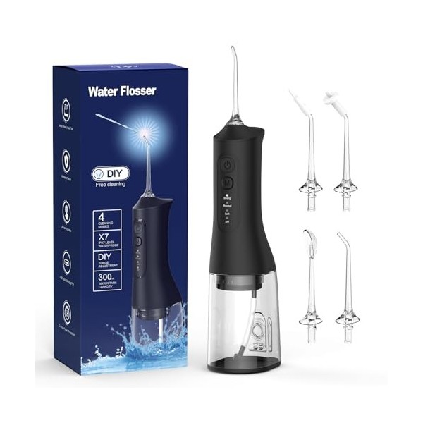 Hydropulseur pour le nettoyage des dents amélioré de 300 ml sans fil, portable, rechargeable, hydropulseur dentaire IPX7, éta