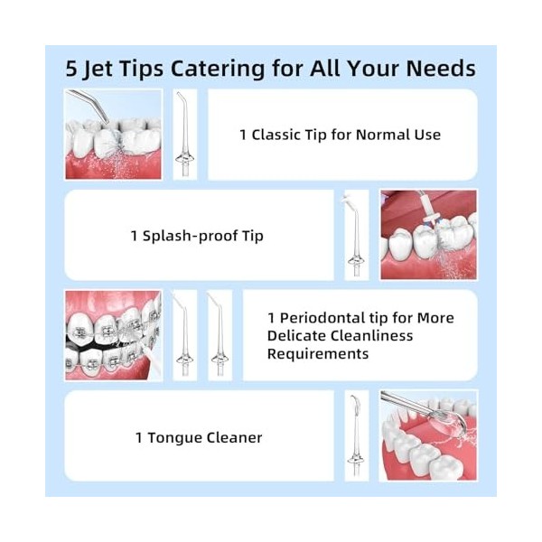 Hydropulseur pour le nettoyage des dents amélioré de 300 ml sans fil, portable, rechargeable, hydropulseur dentaire IPX7, éta
