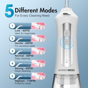 BarberBoss Hydropulseur, éliminateur de plaque dentaire, Hydropulseur électrique, Irrigateur dentaire avec 5 embouts jet et m