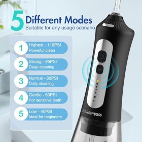 BarberBoss Hydropulseur, Irrigateur buccal portable, Hydropulseur dentaire électrique, Kit de nettoyage des dents, Hydropulse