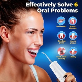 Jet Dentaire Hydropulseur - 310 ML Portable Sans Fil Irrigateur Dentaire Rechargeable Hydropulseur Dentaire, 6 Embouts, USB C