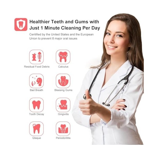 Hydropulseur dentaire sans fil pour nettoyage des dents, fonctionnement à un bouton, 6 intensités deau, 5 embouts IPX7, long