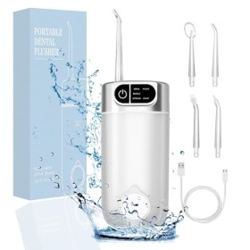 Jet Dentaire Hydropulseur Portable, 300 ML Water Flosser avec 5 Modes de Pression deau et 4 Embouts Remplaçables Étanche IPX