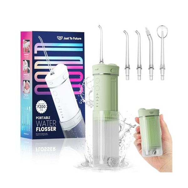JTF Hydropulseur Jet Dentaire Portable Mini, Électrique Voyage Irrigateur Oral Detartreur Avec 5 Buses Rechange, 4 Modes Wate