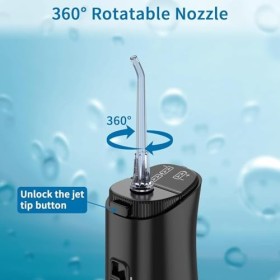 Sawgmore Hydropulseur dentaire électrique sans fil avec 4 buses, rotatif à 360 °, étanche IPX6, à piles, pour voyages/famille