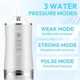 Kayuneed Hydropulseur dentaire électrique sans fil – Hydropulseur deau rechargeable, 3 modes et 4 buses, étanche IPX7, netto