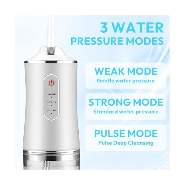 Kayuneed Hydropulseur dentaire électrique sans fil – Hydropulseur deau rechargeable, 3 modes et 4 buses, étanche IPX7, netto