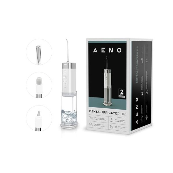 AENO Hydropulseur dentaire DI2 - Douche dentaire sans fil avec batterie puissante, réservoir deau de 200 ml, adapté pour lé