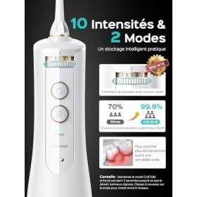 COSLUS Hydropulseur jet Dentaire Portable Dentaire Irrigateur Oral, 300 ML Sans Fil Hydropulseur 10 niveaux de contrôle doux,