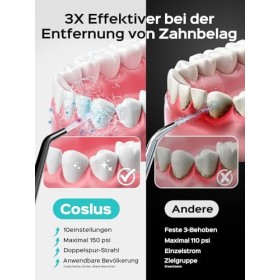 COSLUS Hydropulseur jet Dentaire Portable Dentaire Irrigateur Oral, 300 ML Sans Fil Hydropulseur 10 niveaux de contrôle doux,