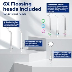 Hydropulseur dentaire sans fil pour les dents : irrigateur buccal portable 310 ml 6 embouts de jet rechargeables, support den