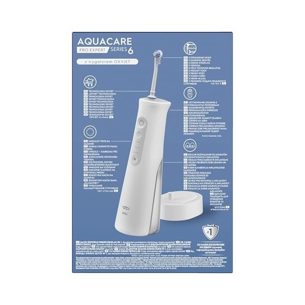 Oral-B AquaCare Pro-Expert Série 6 Irrigateur avec Technologie Oxyjet, 3 Embouts, 2 Types De Flux Deau, Blanc