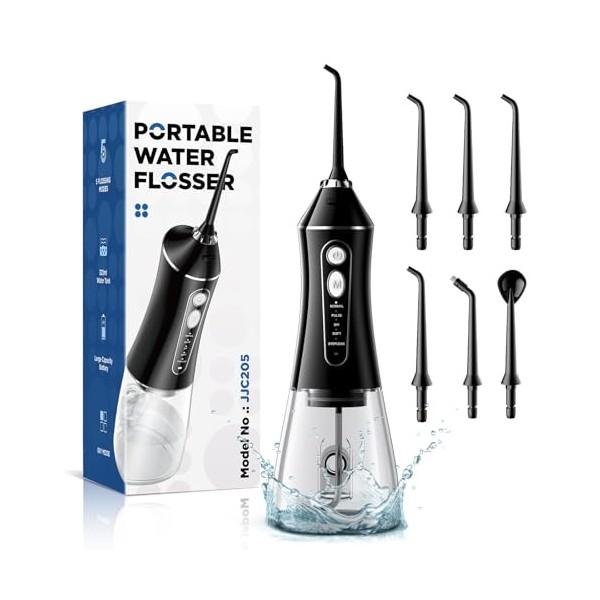 Hydropulseur dentaire sans fil, portable, pulsation de 0,6 mm avec 5 modes, 320 ml et étanchéité IPX7 pour dents/gencives/lan