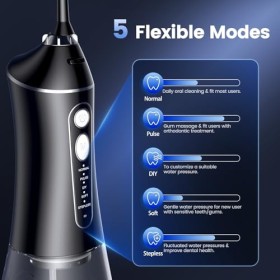 Hydropulseur dentaire sans fil, portable, pulsation de 0,6 mm avec 5 modes, 320 ml et étanchéité IPX7 pour dents/gencives/lan