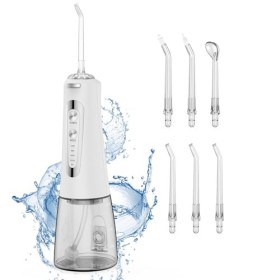 Jet Dentaire Hydropulseur Portable, Jet Dentaire Sans Fil Rechargeable avec 5 Mode set 6 Buses Capacité de 300 ML IPX7 Étanch