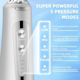 Jet Dentaire Hydropulseur Portable, Jet Dentaire Sans Fil Rechargeable avec 5 Mode set 6 Buses Capacité de 300 ML IPX7 Étanch