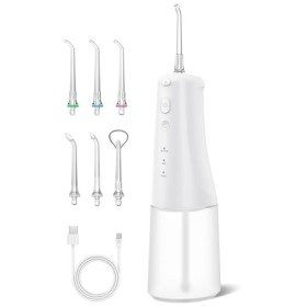 Jet Dentaire Hydropulseur - 310 ML Portable Sans Fil Irrigateur Dentaire Rechargeable Hydropulseur Dentaire, 6 Embouts, USB C