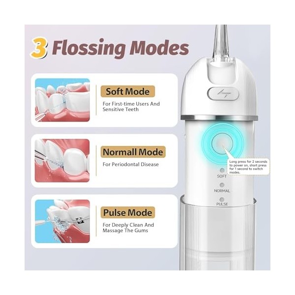 Jet Dentaire Hydropulseur Portable: Detartreur Dentaire avec 3 Modes et 4 Buses, Hydropulseurs et Irrigateurs, USB Rechargeab