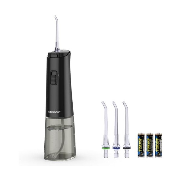 Hydropulseur jet Dentaire Portable, Hydropulseur et Irrigateurs Oral avec 4 Embouts, Étanche IPX6 fil Dentaire pour Voyage et