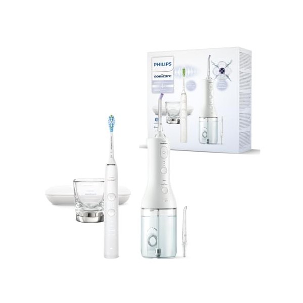 Philips Sonicare Jet dentaire sans fil Power Flosser 3000 et brosse à dents électrique DiamondClean 9000 - Nettoie les dents 