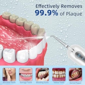 UODIR Hydropulseur Sans Fil, Mini Irrigateur Buccal Portable avec Boîte de Rangement, 4 Modes et 5 Buses, Fil Dentaire Électr