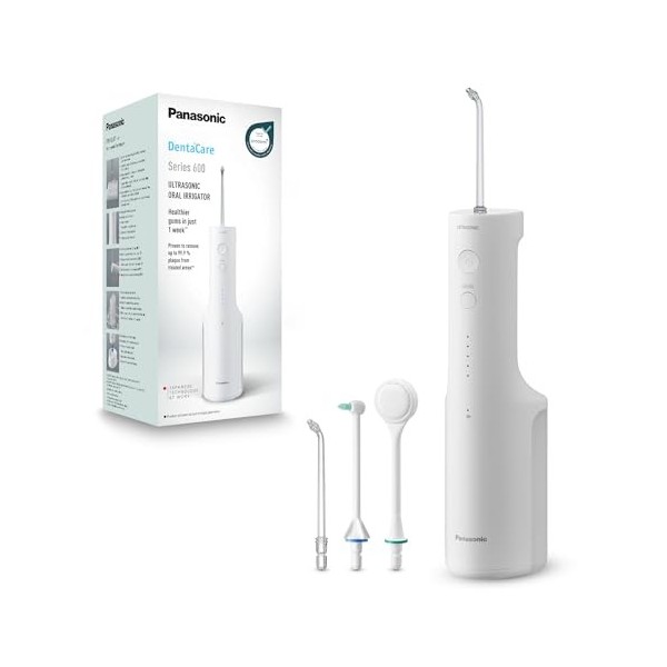 Panasonic Serie 600 Hydropulseur Dentaire Ultrasonique EW-DJ67-W303, Jet dentaire, 200ml, IPX7, 2 Embouts Standard, 1 Embout 