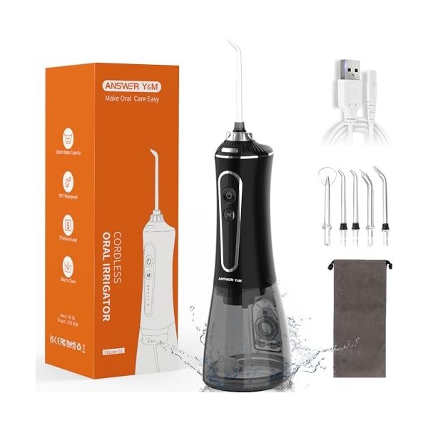 Hydropulseur Vainqueur du test 2024, 300 ml hydropulseur sans fil, IPX7 pour la maison et le voyage pour les braces et le pon