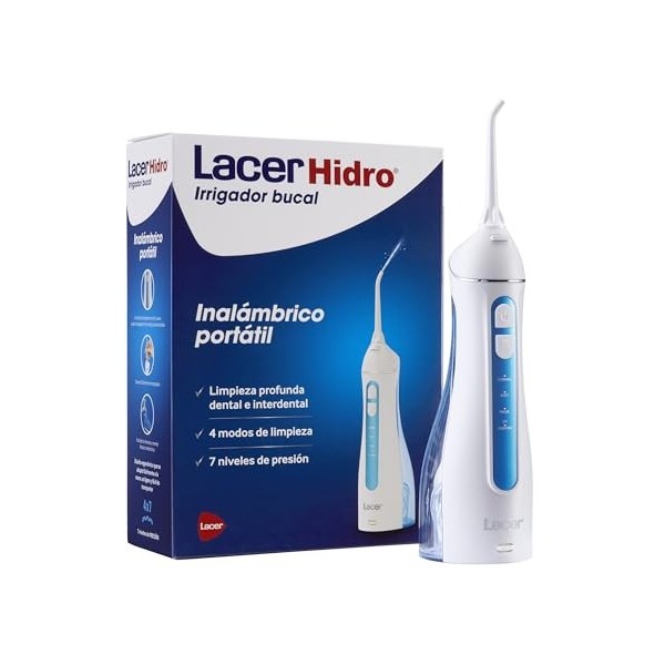 LACER Hydropulseur buccal portable et sans fil, avec 2 recharges, nettoyage interdentaire rapide et efficace, 4 modes de nett