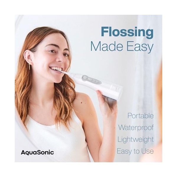 Aquasonic Aqua Flosser – Hydropulseur professionnel rechargeable avec 4 embouts – Irrigateur buccal avec 3 modes – Hydropulse