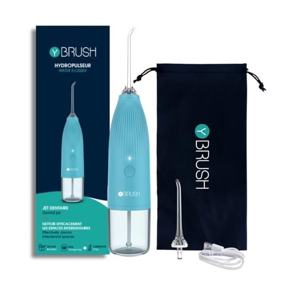 Y-Brush - Hydro-go - Hydropulseur Jet Dentaire - Portable - Sans Fil - Rechargeable - Réservoir 100ml pour la maison et les v