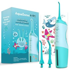 AquaSonic Hydropulseur pour enfants à partir de 6 ans | Buse standard, buse orthodontique et autocollants étanches | 4 modes 