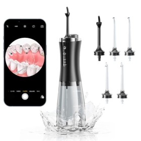 Hydropulseur dentaire pour les dents avec appareil photo, caméra HD 1080p sans fil, irrigateur buccal sans fil, 5 embouts de 