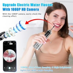 Hydropulseur dentaire pour les dents avec appareil photo, caméra HD 1080p sans fil, irrigateur buccal sans fil, 5 embouts de 