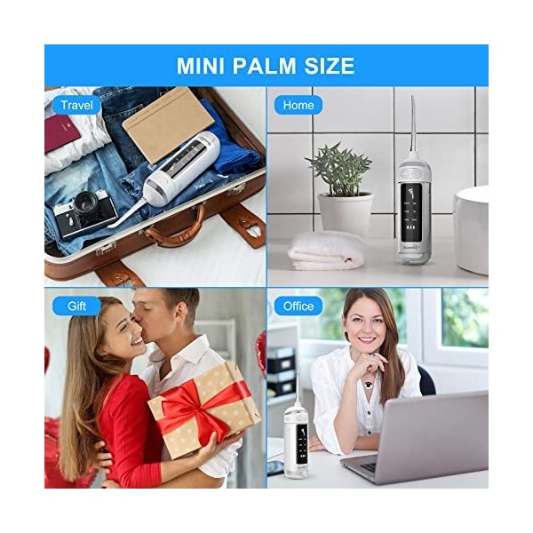 BlumWay Hydropulseur jet Dentaire Portable, Irrigateur Oral Professionnel IPX7 Étanche, 4 Buses 6 Modes, USB Irrigateur Profe