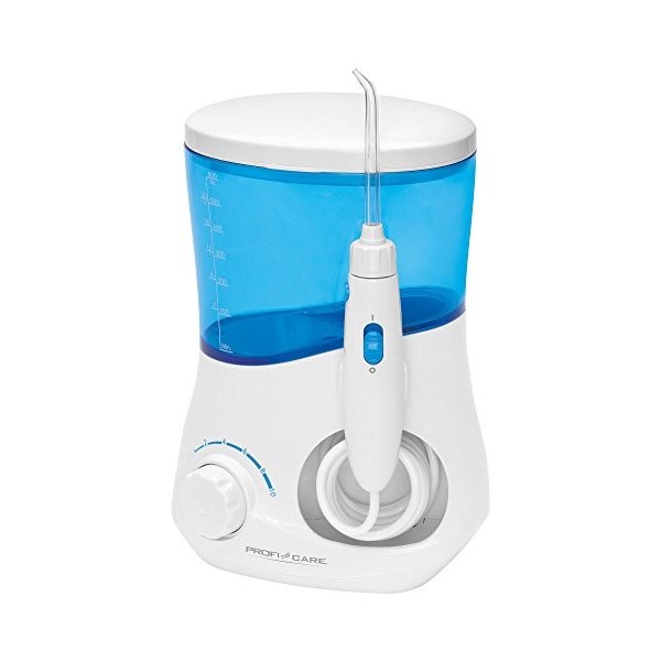 ProfiCare Jet Dentaire avec 3 Buses de Nettoyage Pression dEau Réglable en Continu Blanc/Bleu