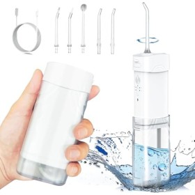 Irrigateur buccal pliable avec 5 modes, hydropulseur dentaire portable sans fil, 5 embouts remplaçables, rechargeable IPX7 ét