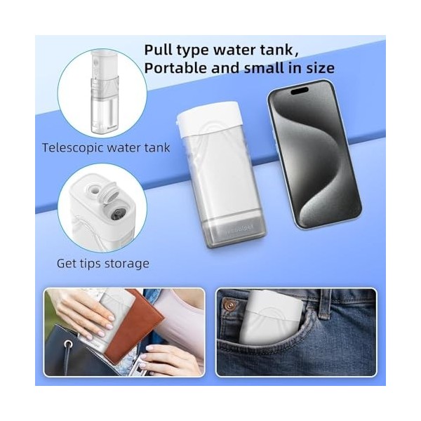 Irrigateur buccal pliable avec 5 modes, hydropulseur dentaire portable sans fil, 5 embouts remplaçables, rechargeable IPX7 ét
