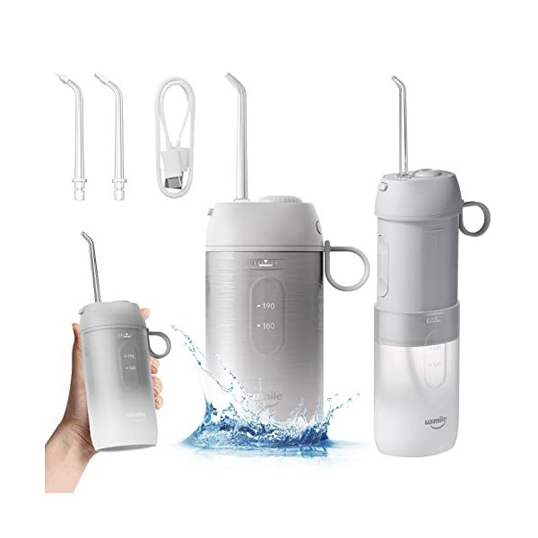 usmile Jet Dentaire Hydropulseur Sans Fil Portable, Jet Dentaire de Voyage avec 3 Niveaux de Pression et 3 Buses IPX7 Étanche
